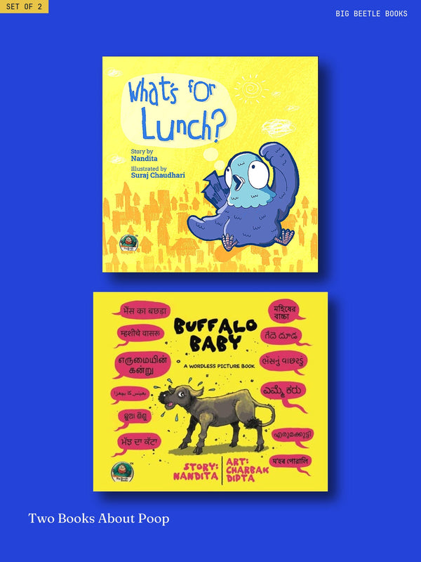 Two Books About Poop: What's for Lunch? and Buffalo Baby, both covers shown in full